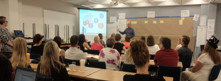 Improvement workshop session with teams learning through facilitated discussion.